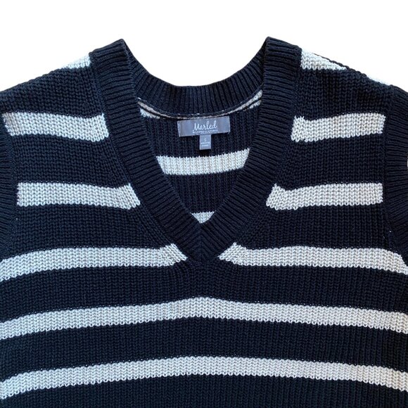 Marled Striped Sweater Vest Top Sz S Black Dark Academia Preppy Old Money Coast - Picture 2 of 11